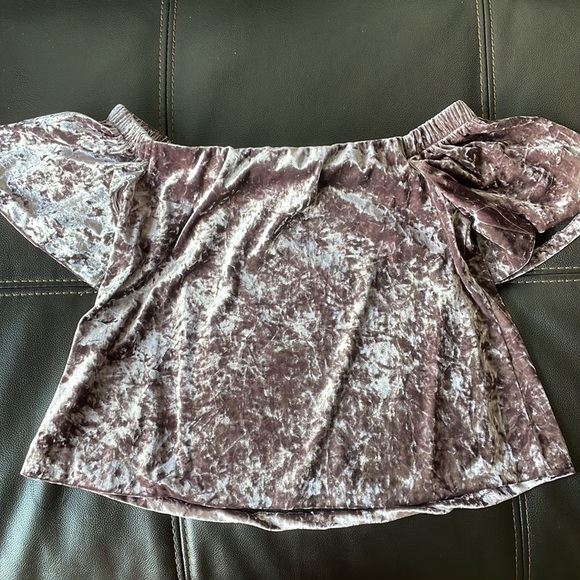 design lab | mauve crushed velvet off the shoulder top - Picture 4 of 4